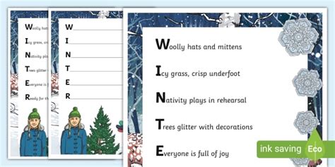 Winter Acrostic Poem Example Teacher Made Twinkl