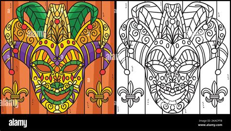 Mardi Gras Jester Mask Coloring Page Illustration Stock Vector Image