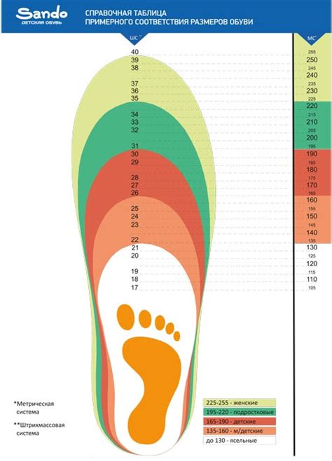 Таблица размеров обуви в см по полу и возрасту Таблица перевода