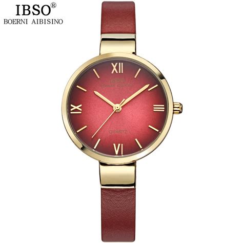 IBSO Top Brand Fashion Red Watch Women Genuine Leather Band Women ...