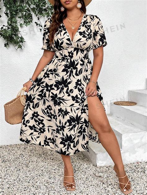 Shein Frenchy Plus Size Floral Printed Split Beach Dress Shein Usa