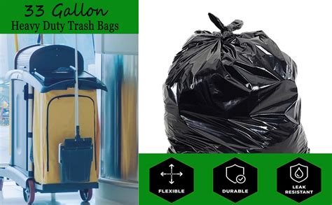 33 Gallon Trash Bags Heavy Duty Black Garbage Bags