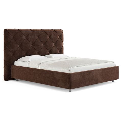 Кровать двуспальная с мягким изголовьем 180х190 см вельвет коричневая ...