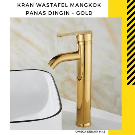 Jual Kran Wastafel Mangkok Bambu Cuci Tangan Gold Panas Dingin Mixer