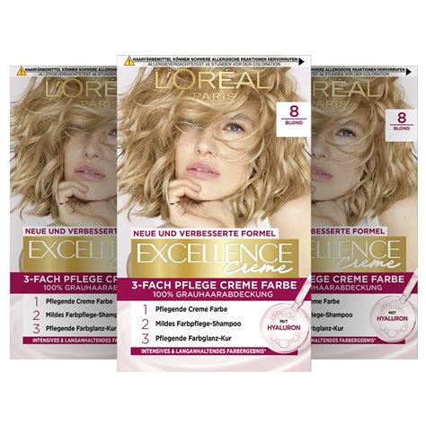 L Or Al Paris Excellence Cr Me 8 Blonde Hair Color Set 100 Gray Coverage Shampoo Care Cream
