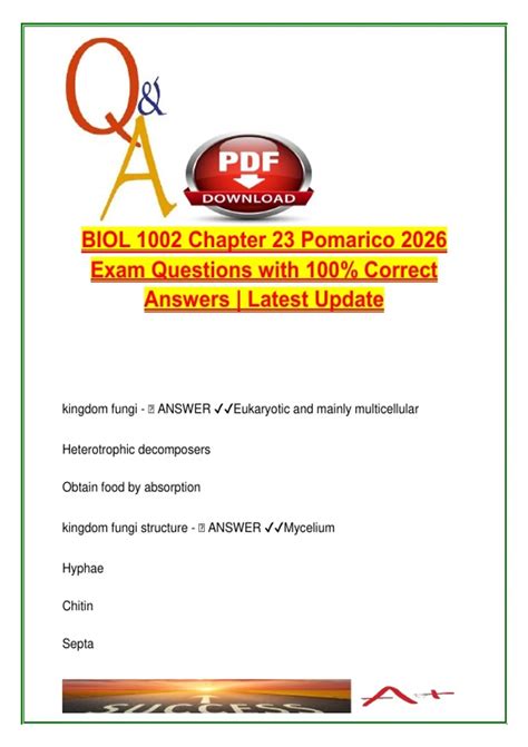 BIOL 1002 – Chapter 23 Exam Questions (Pomarico, 2026) – Fungi, Spores