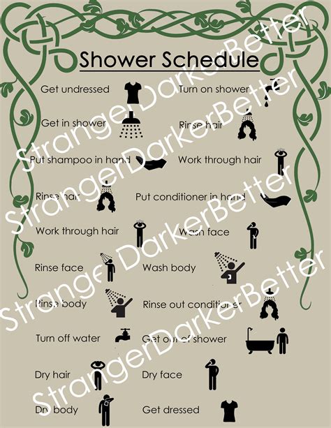 Shower Schedule Visual Schedule For Adults And Teens Digital