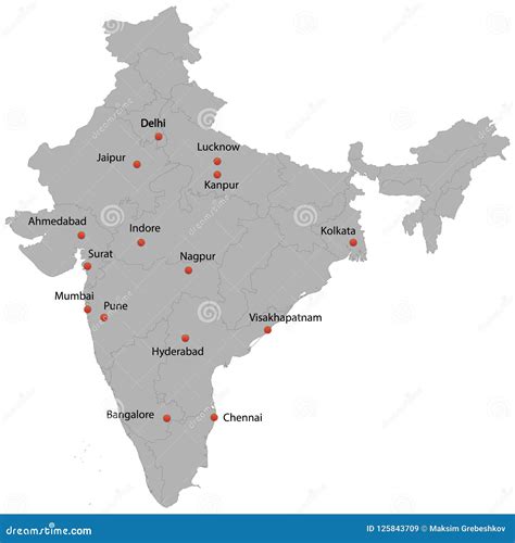 Detailed map of the India stock vector. Illustration of county - 125843709