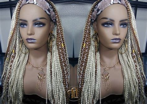 Headband Wig Blonde Platinum Honey Box Braids Gypsy Bohemian Boho Wig Blonde Long