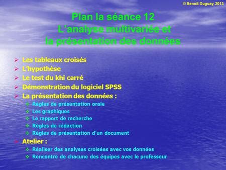 Plan La S Ance Lanalyse Multivari E Et La Pr Sentation Des Donn Es