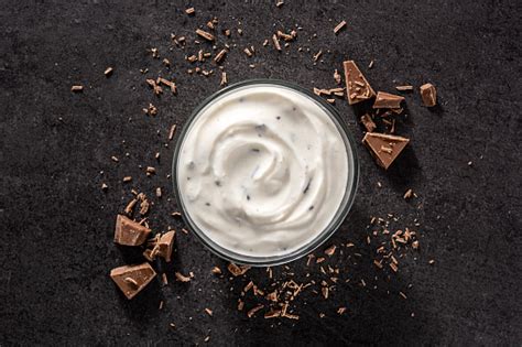 Stracciatella Yogurt In Transparent Bowl Stock Photo Download Image