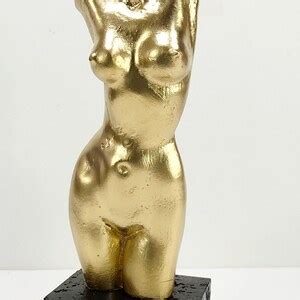 Gold Naked Female Torso Statue Gold Statue On Black Stone Base Art Classic Beauty Cm