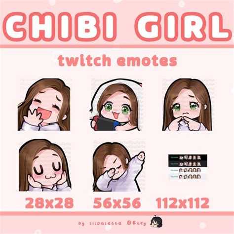 Brown Hair Blue Eyes Chibi Girl Twitch Emotes Pack Etsy