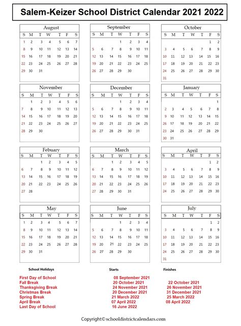 Salem Keizer School District Calendar 2021 2022 School District Calendars