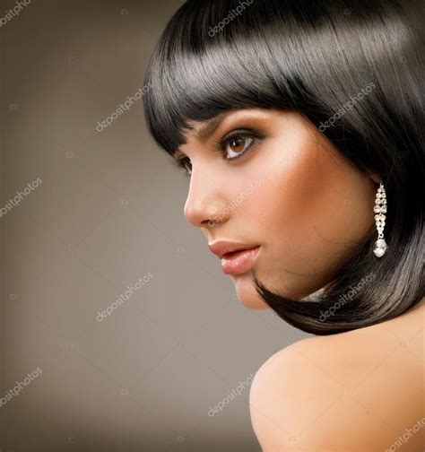 Beautiful Brunette Girl Haircut Hairstyle Stock Photo Subbotina 12801759