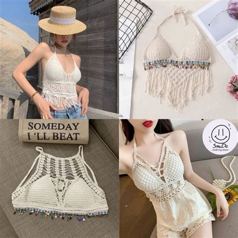 Tổng Hợp Bra Bikini Đi Biển Các Mẫu Len Móc Hottrend 2023 Họa Tiết Đan Len Ren Thổ Cẩm Đính Hạt