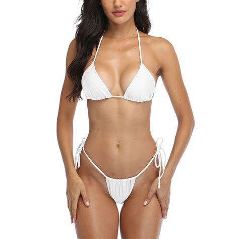 Sherrylo Thong Swimsuit For Women White Bikini Bathing Suit Cheeky Brazilian Bottom Triangle