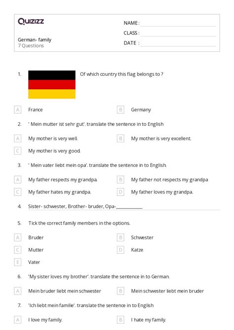 50+ German worksheets for 7th Class on Quizizz | Free & Printable