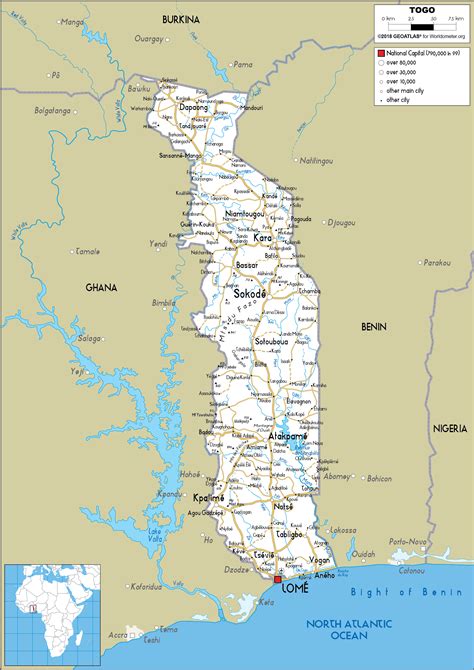 Large Size Road Map Of Togo Worldometer