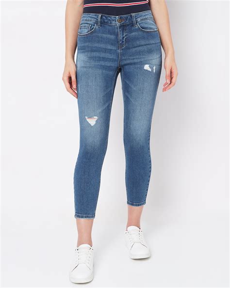 Light Blue Mid Rise Distressed Wendy Skinny Jeans