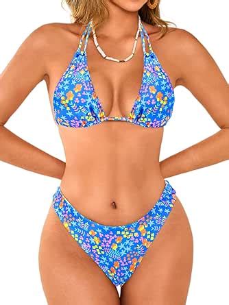Amazon Shawgobow Cute Patterned Bikinis High Cut Thong Bikini Sets For Women Piece Halter
