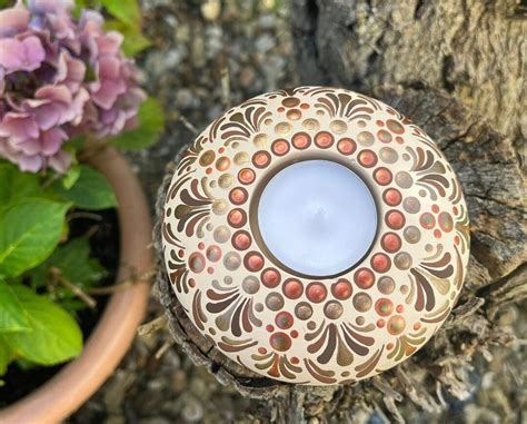 Mandala Tealight Holder Hand Painted Handmade Dot Painting Gift Idea