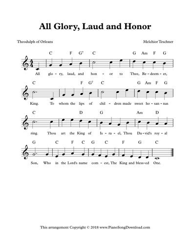 All Glory Laud and Honor: Free Lead Sheet with melody, lyrics and chords