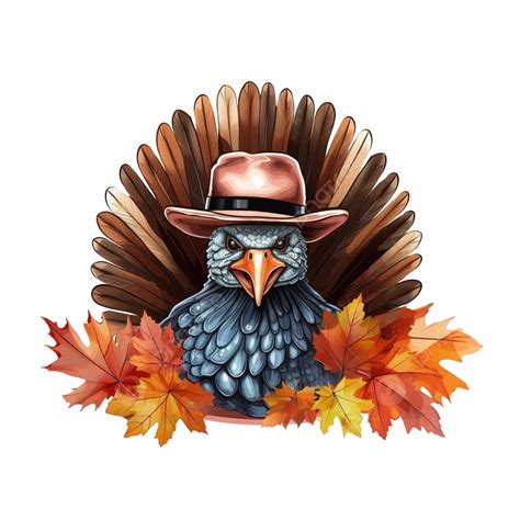 Happy Thanksgiving Day Celebration With Turkey Wearing Pilgrim Hat And