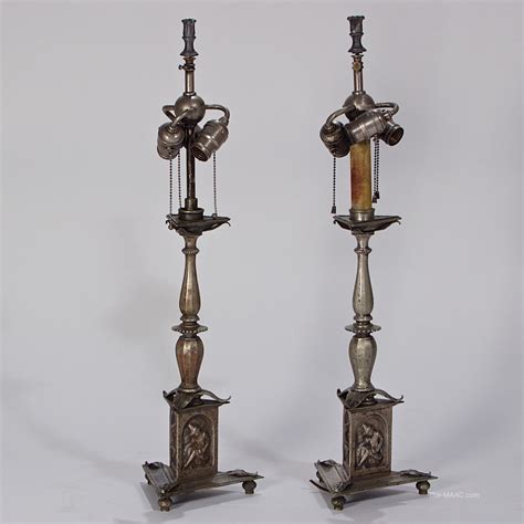 A Pair of Silvered Bronze Lamps - Manhattan Art and Antiques Center