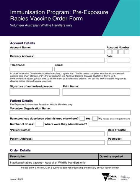 Fillable Online Pre Exposure Rabies Vaccine Order Form Fax Email Print