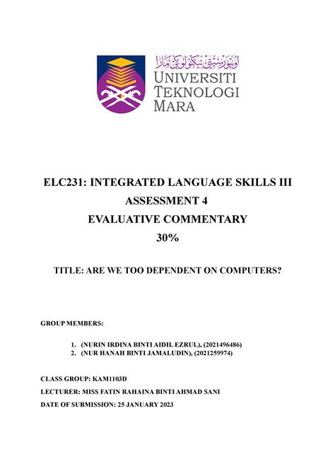 ELC231 Evaluative Commentary Nurin AND Hanah ELC231 INTEGRATED