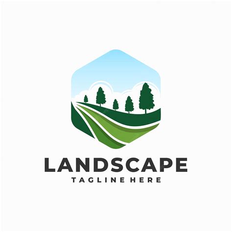 Premium Vector Landscape Logo In Hexagon Shape Landscaping Logo