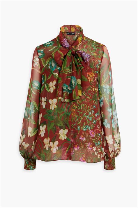 Oscar De La Renta Pussy Bow Floral Print Silk Chiffon Blouse The Outnet