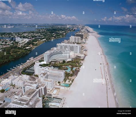 Miami Beach & City Skyline / Aerial View, Miami, Florida, USA Stock ...