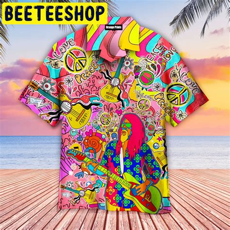 Hippie Guitar Colorful Hawaiian Shirt Beeteeshop