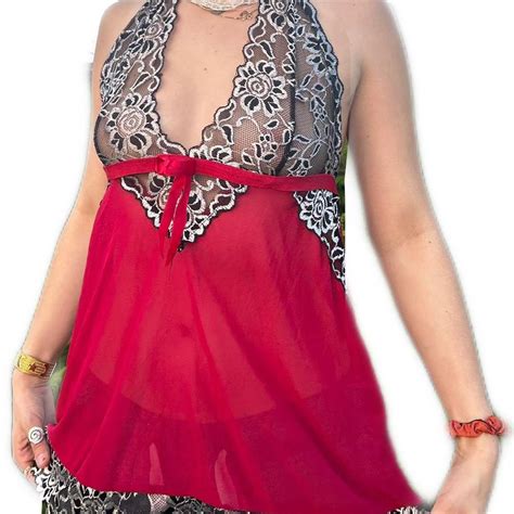 Sexy Red Black Lace Mesh Sheer Lingerie Babydoll Depop