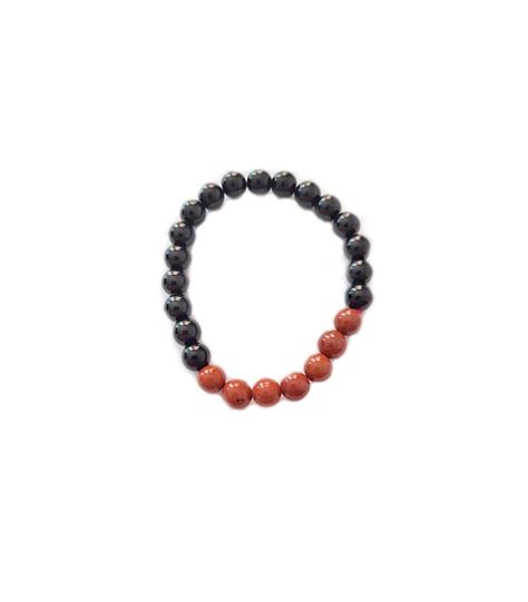 Pulsera Jaspe Rojo Con Obsidiana Negra Bolas Mm