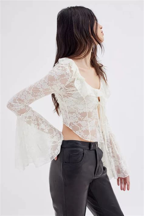 Uo Gossamer Sheer Lace Flyaway Top Urban Outfitters