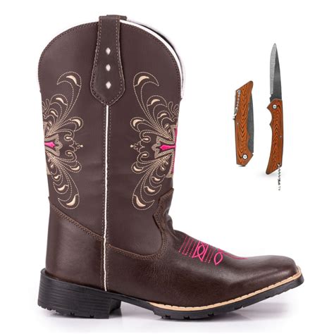 Bota Botina Texana Country Bico Quadrado Em Couro Cruz Normal Pink