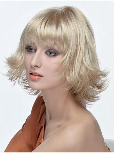 Shoulder Length Wavy Monofilament Blonde Classic Synthetic Wigs Women