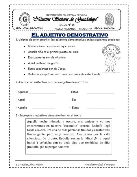 Calaméo Adjetivo Demostrativo Clase