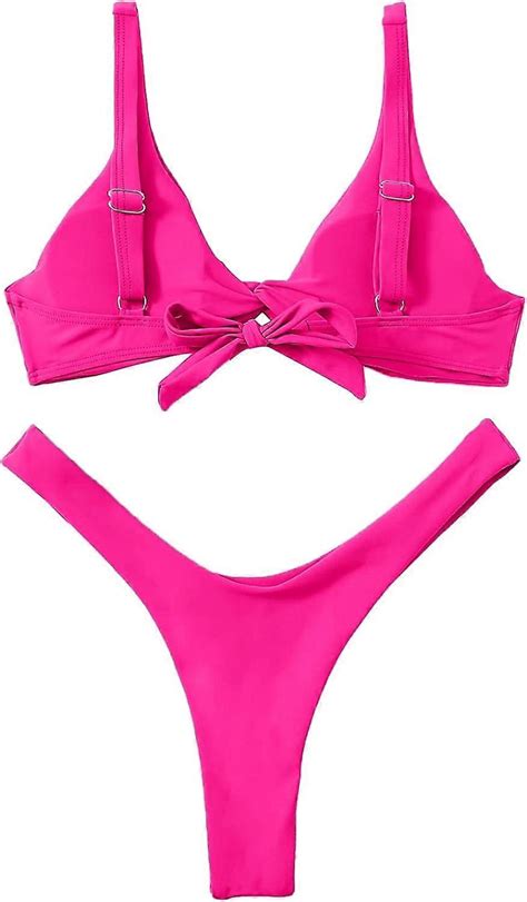 Women S Twist Front High Cut Thong Two Piece Bikini Set Swimsuit Fruugo Uk