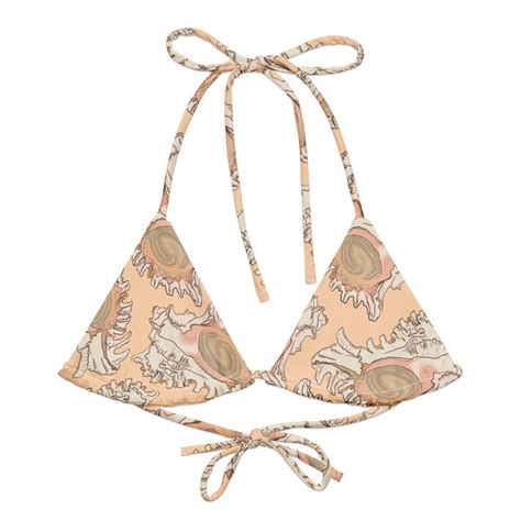 Seashell Pattern String Bikini Top Sandy Peach Womens Swimsuit Separates Etsy