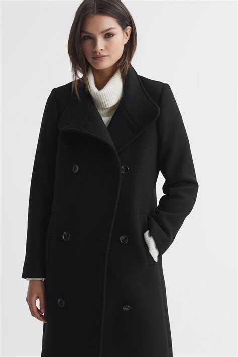 buy reiss black blair petite wool blend double breasted long coat