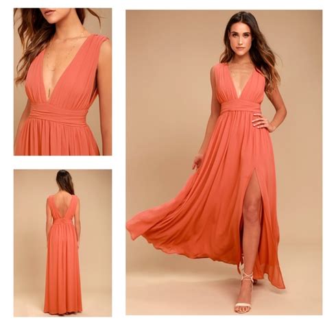 Lulus Dresses Lulus Heavenly Hues Rusty Rose Plunge Neck Arms Maxi