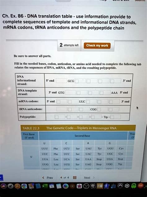 Solved Ch Ex 86 Dna Translation Table Use Information Provided To Complete Sequences Of