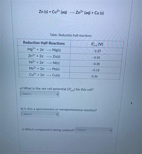 Solved Zn S Cu2 Aq Zn2 Aq Cu S Table Chegg