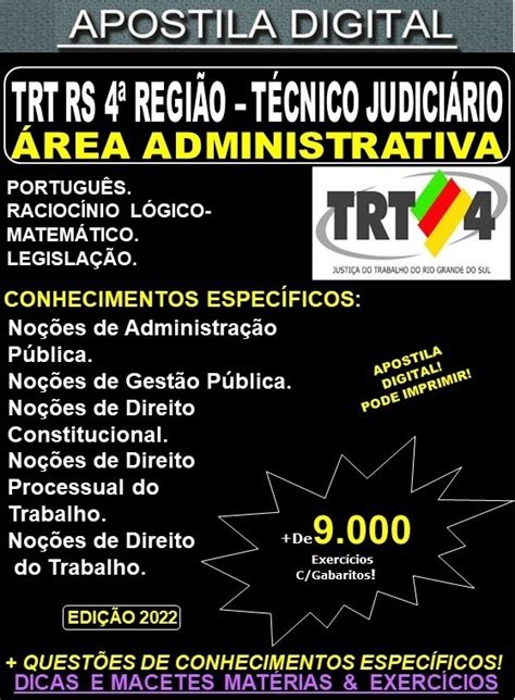 Apostila TRT RS 4ª Região TÉCNICO JUDICIÁRIO Área ADMINISTRATIVA