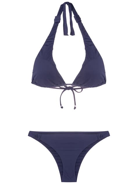 Amir Slama Halterneck Non Wired Bikini Set Blue Farfetch