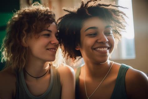 Premium Ai Image Lovely Lesbian Couple Having A Good Time Practicing Mindfulness Meditation